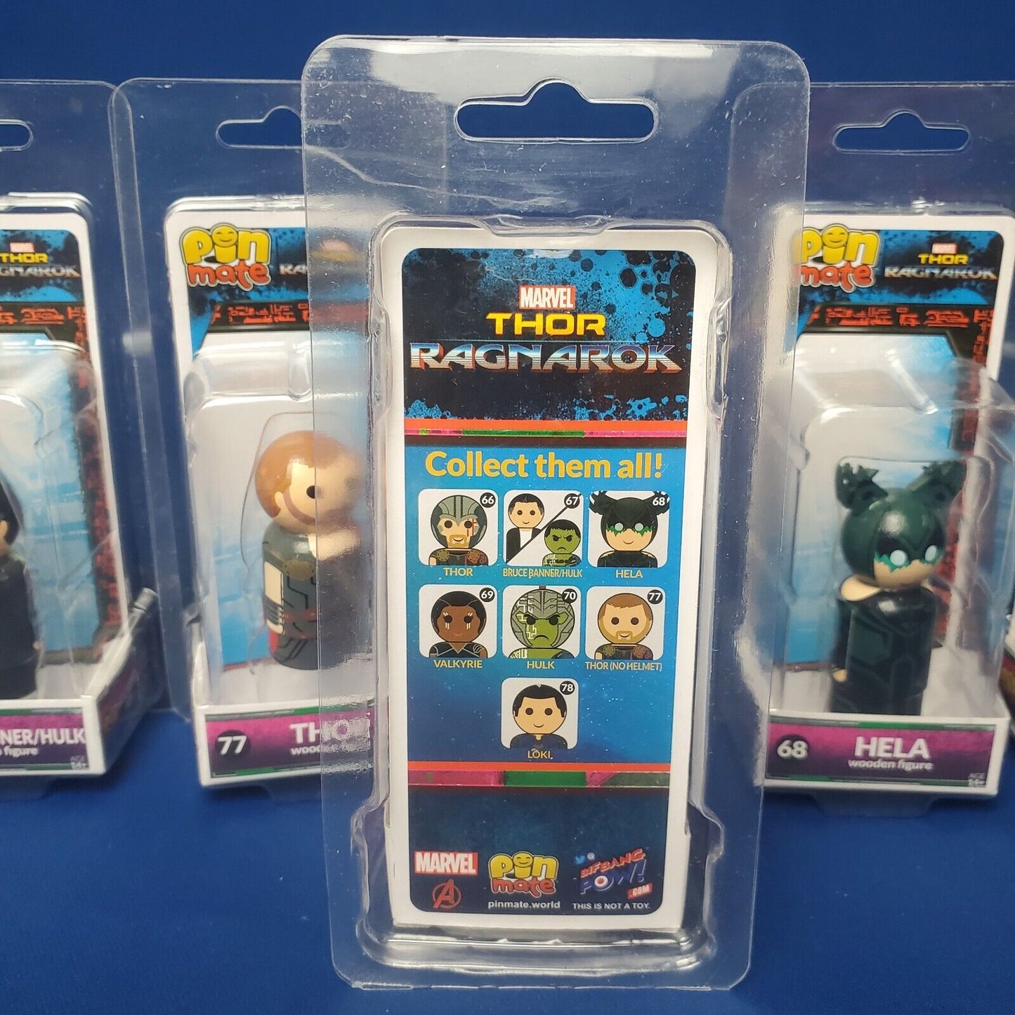 Marvel Thor Ragnarok Pin Mates Wood 5Pk Set Loki Valkyrie Bruce Banner Hela Thor