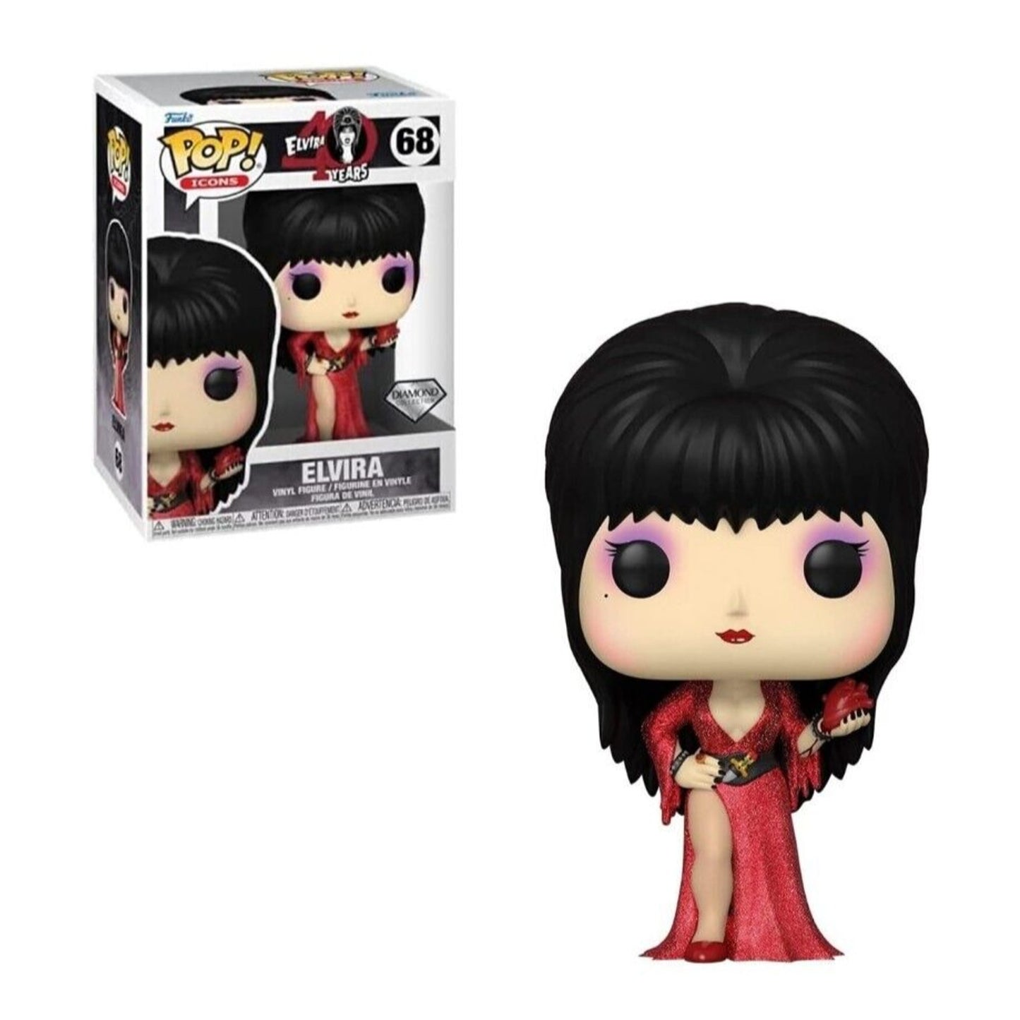 Funko POP 68 Elvira Diamond Red Glitter Dress 40 YEARS W Pop Protector