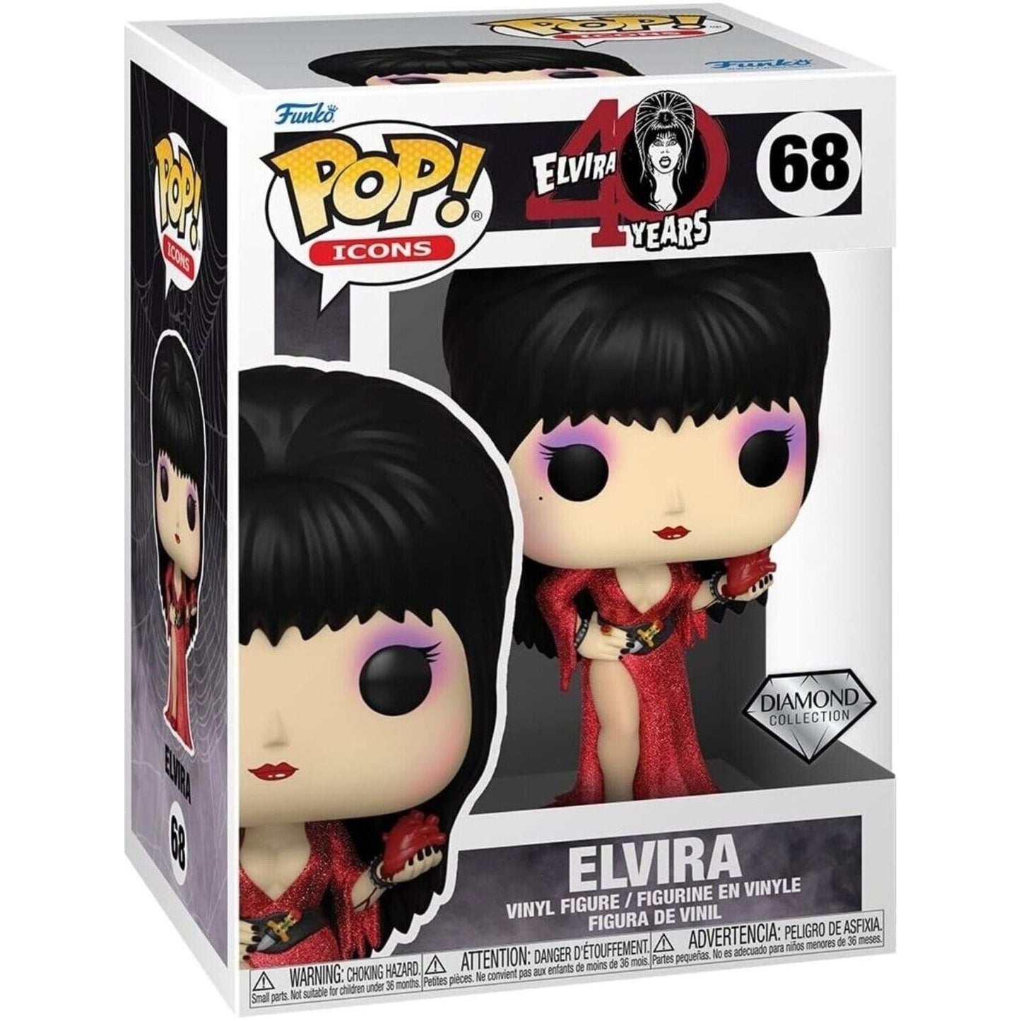 Funko POP 68 Elvira Diamond Red Glitter Dress 40 YEARS W Pop Protector