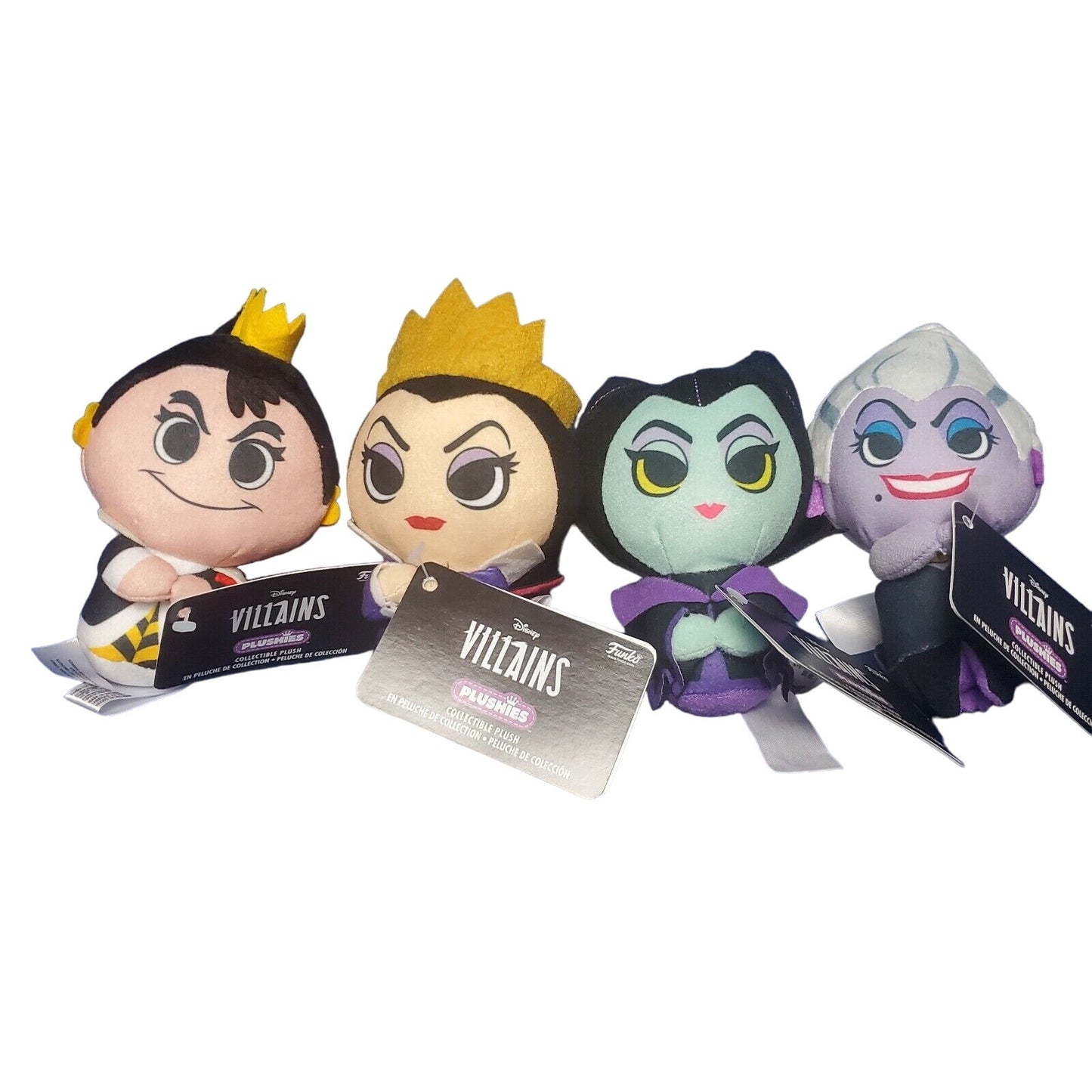 4PK FUNKO VILLAINS PLUSH SET Maleficent Queen Hearts Grimhilde Ursula 4" NEW
