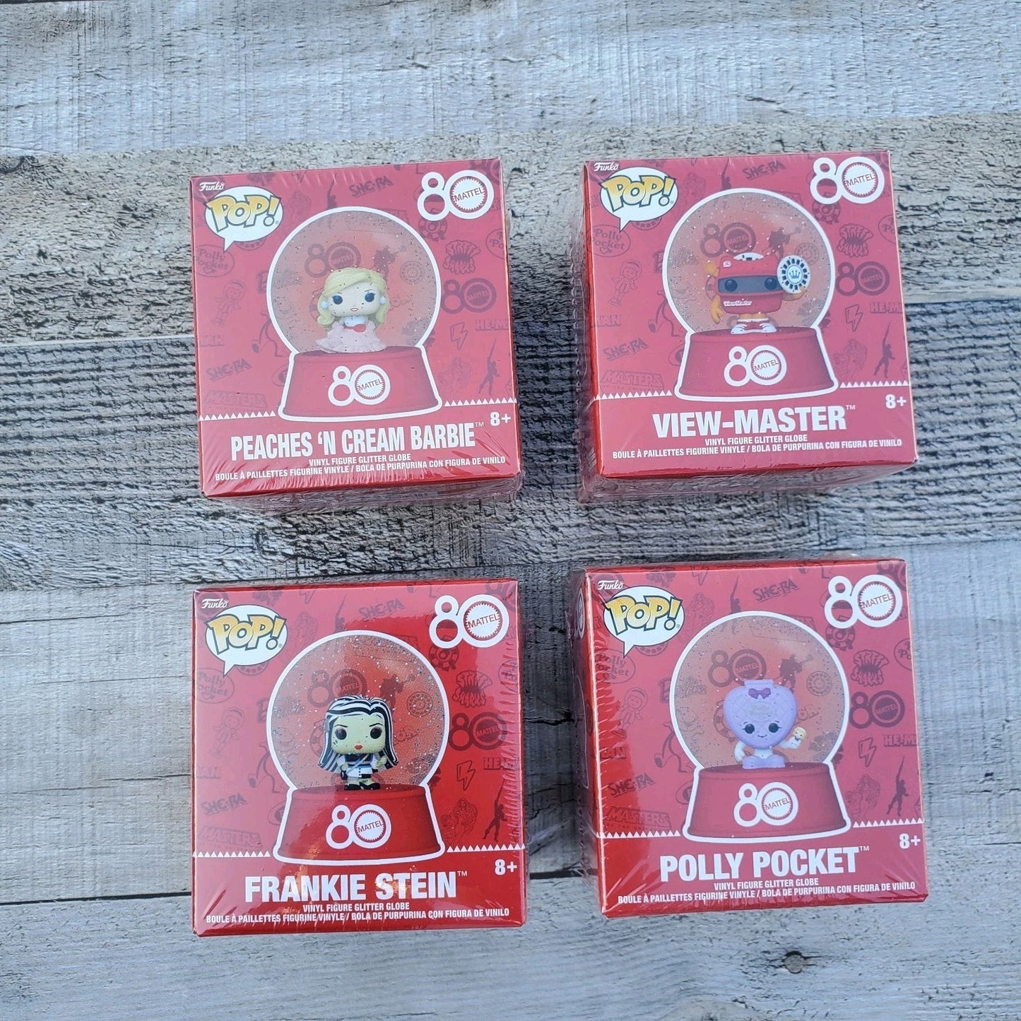 Funko Mattel 80th Anniversary Snow Globes 4pk Frankie Barbie Polly View Master