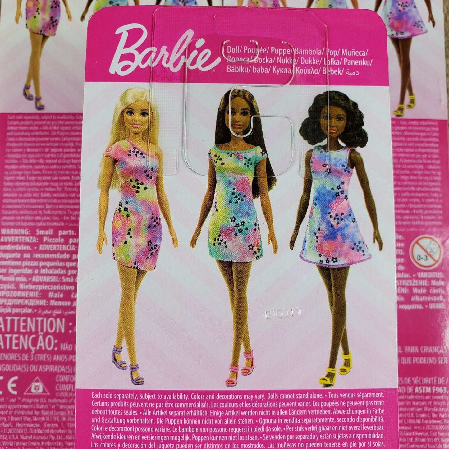 3x Barbie Doll 2020 Logo Tie-Dye Dress Caucasian Brunette & African-American New