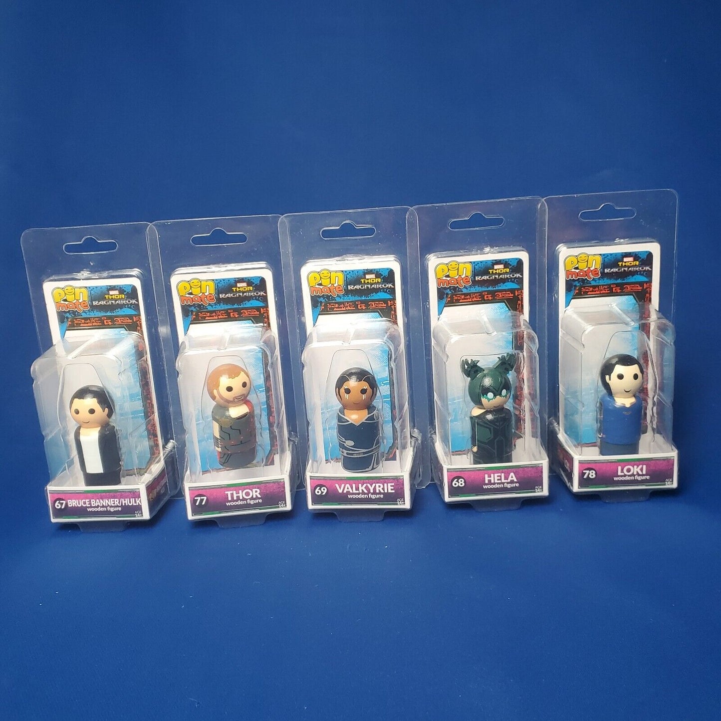 Marvel Thor Ragnarok Pin Mates Wood 5Pk Set Loki Valkyrie Bruce Banner Hela Thor