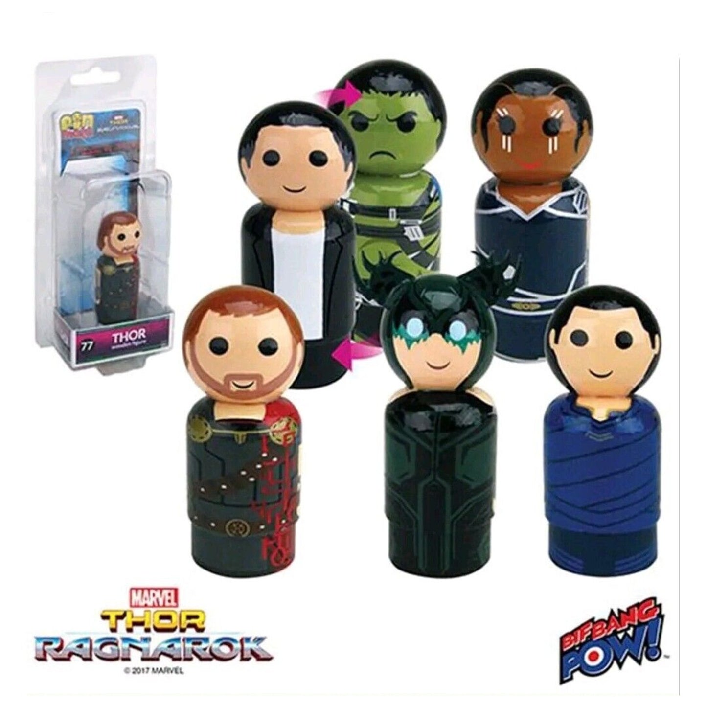 Marvel Thor Ragnarok Pin Mates Wood 5Pk Set Loki Valkyrie Bruce Banner Hela Thor