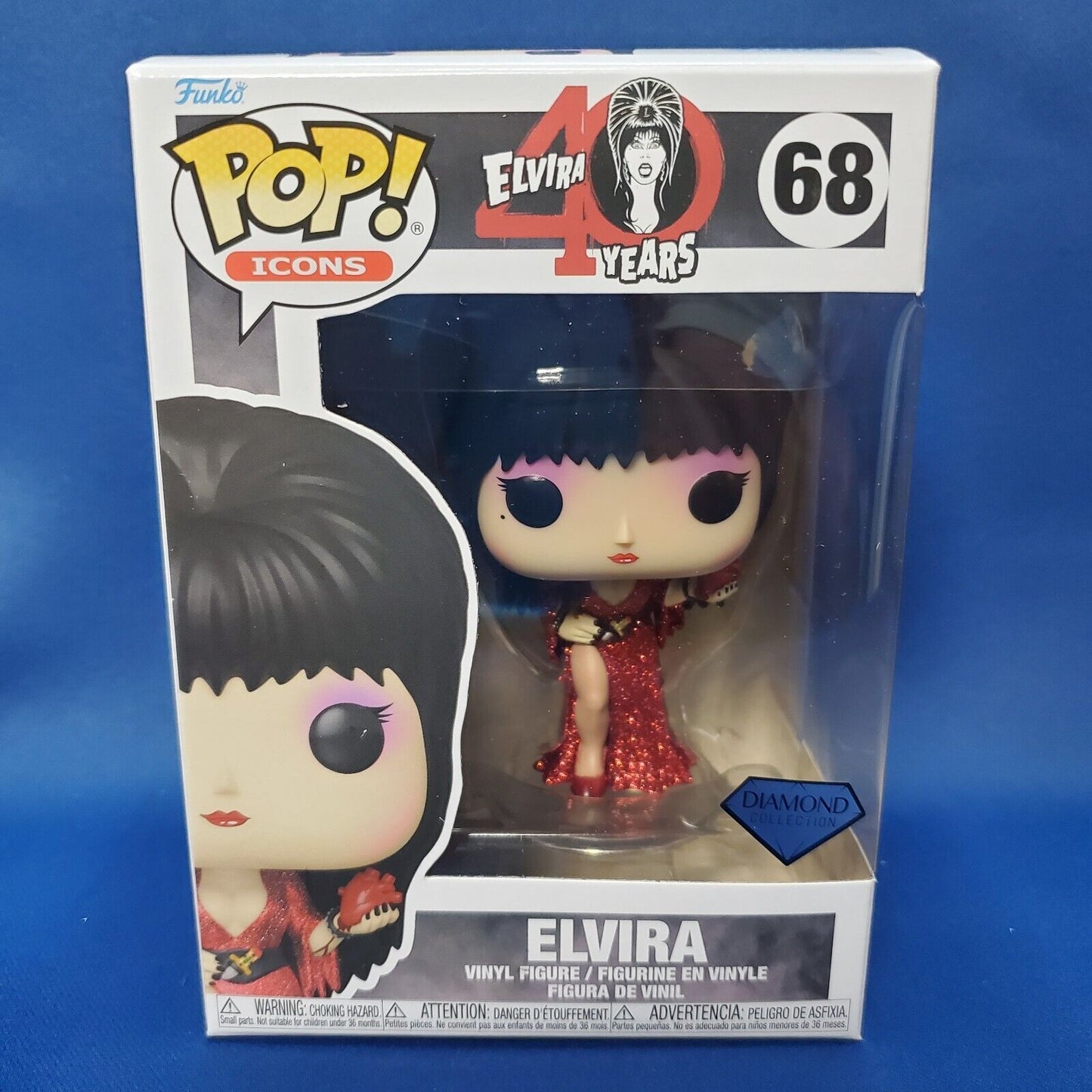 Funko POP 68 Elvira Diamond Red Glitter Dress 40 YEARS W Pop Protector