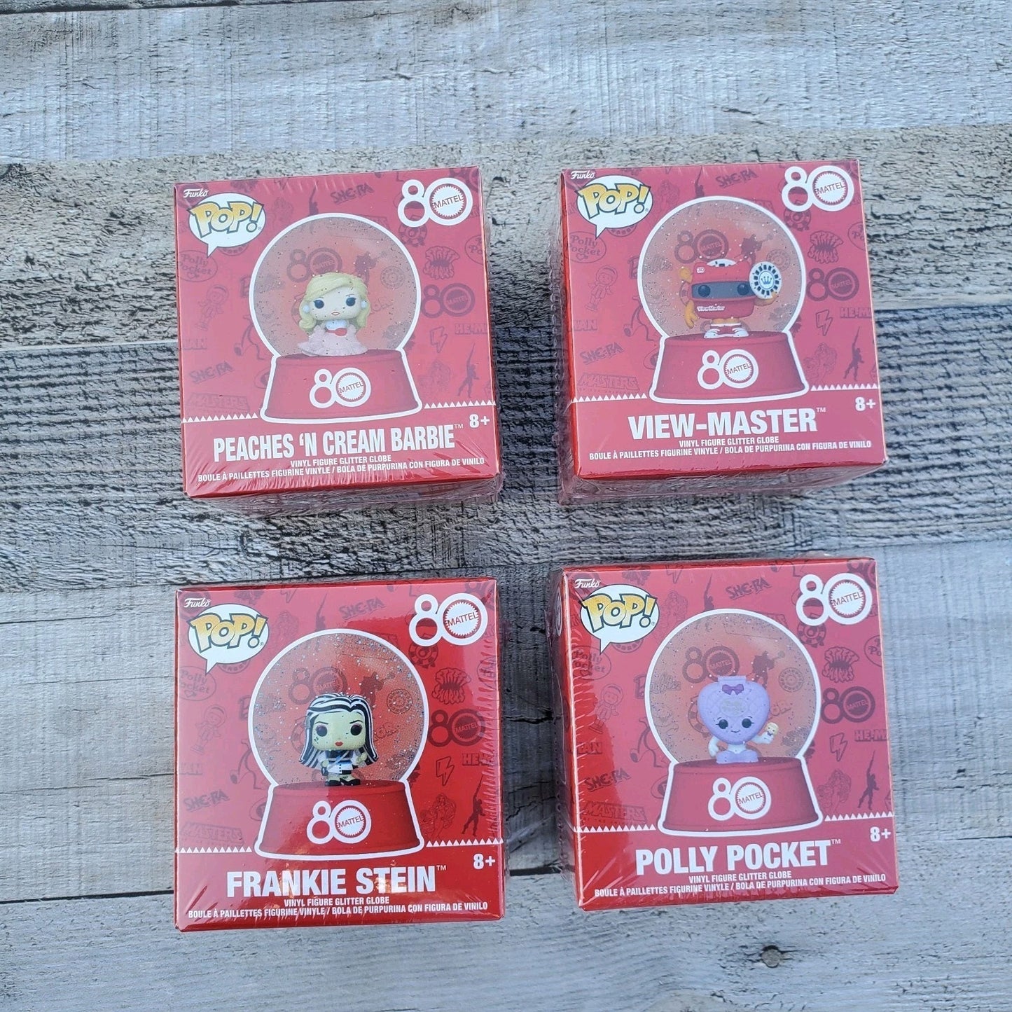 Funko Mattel 80th Anniversary Snow Globes 4pk Frankie Barbie Polly View Master